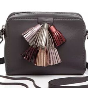 Rebecca Minkoff Mini Sofia crossbody bag in grey with metallic tassels